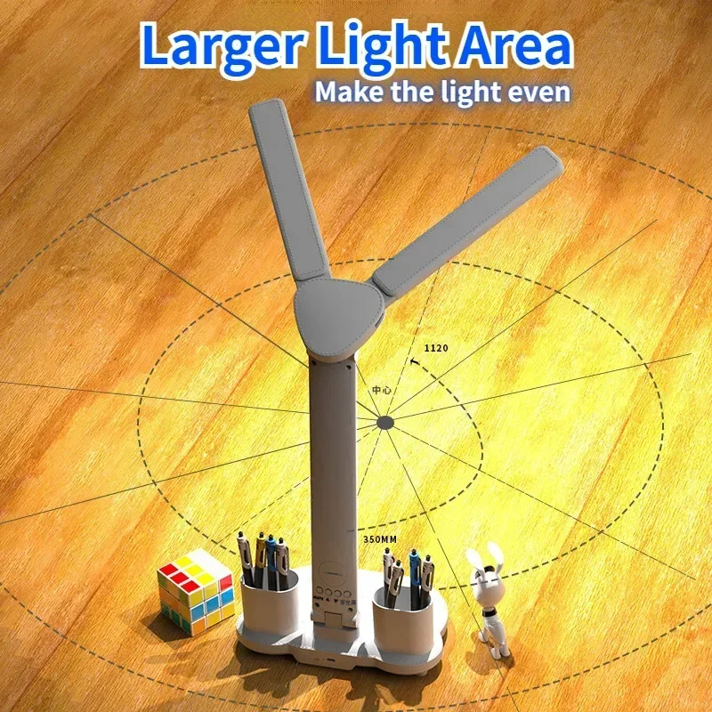ledet-klokkebordlampe usb-ladbar dimbar skrivebordslampe 2 hoder 180 roterbar sammenleggbar øyebeskyttelse skrivebordslesenattlys