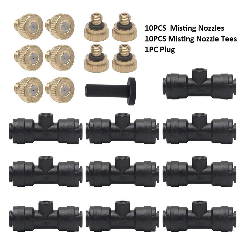 10pcs Misting Nozzle Tees Kit Brass Fog Nozzles for Outdoor Cooling System: a