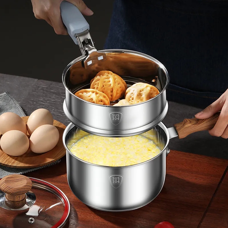 Milk Pot Stainless Steel Food Supplement Pot Multifunctional Small Steamer Uncoated Milk Pot Kitchen Pan Pans Frying Set