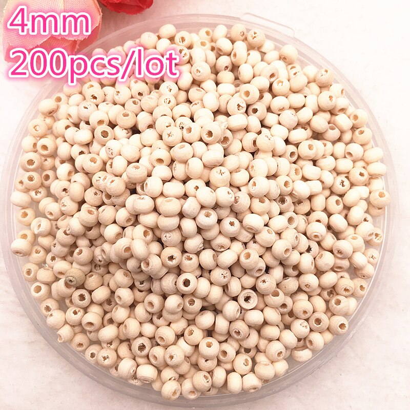 Atacado 4-18mm cor natural contas de madeira solta espaçador grânulos para fazer jóias diy pulseira colar: 4mm(200pcs)