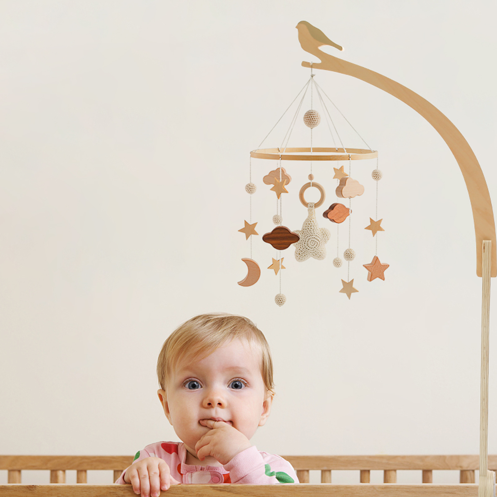 Baby Holz kleine Birdie Bett Glocke Halterung Cartoon Krippe Bett Glocke mobile hängende Rassel Spielzeug Kleiderbügel Baby Krippe Dekoration Access ori