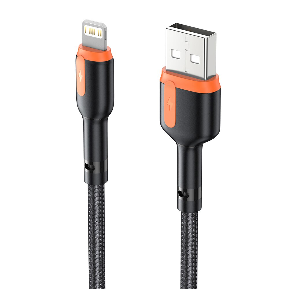 Câble USB tressé en Nylon pour recharge rapide et transfert de données, cordon de chargeur pour iPhone 12 13 11 Pro Max X XR XS 6S 7 8 Plus 1m 2m 3m: Orange / 300cm