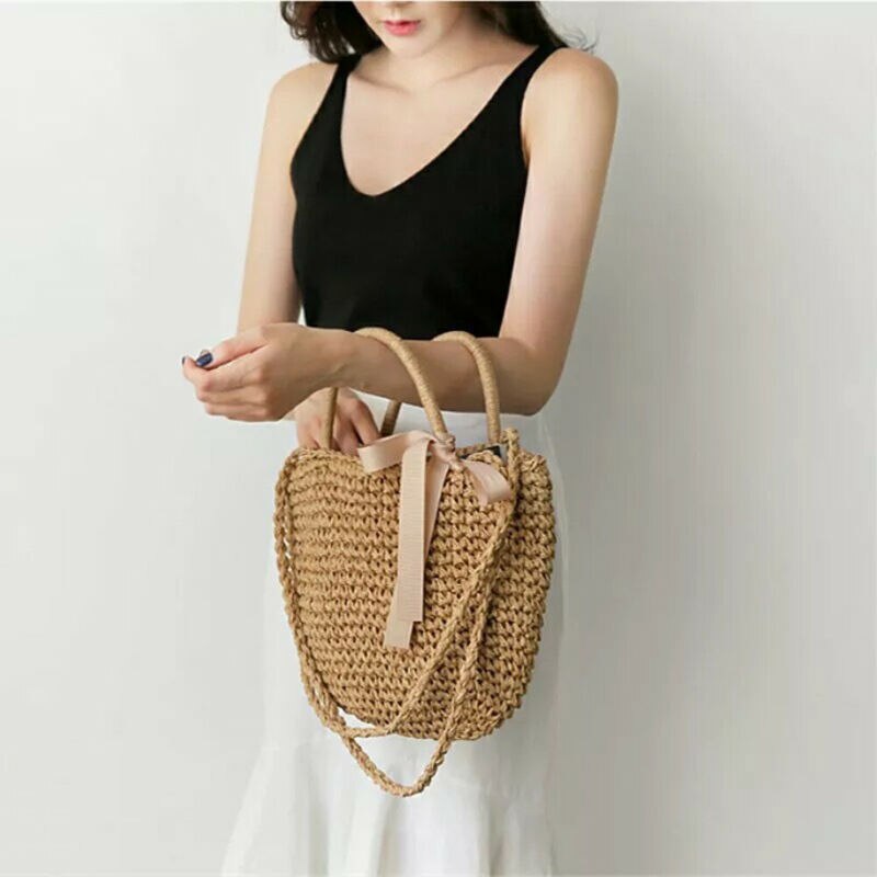 Dames handtas stro tas rotan rieten vlechtwerk schoudertassen strand handtas crossbody