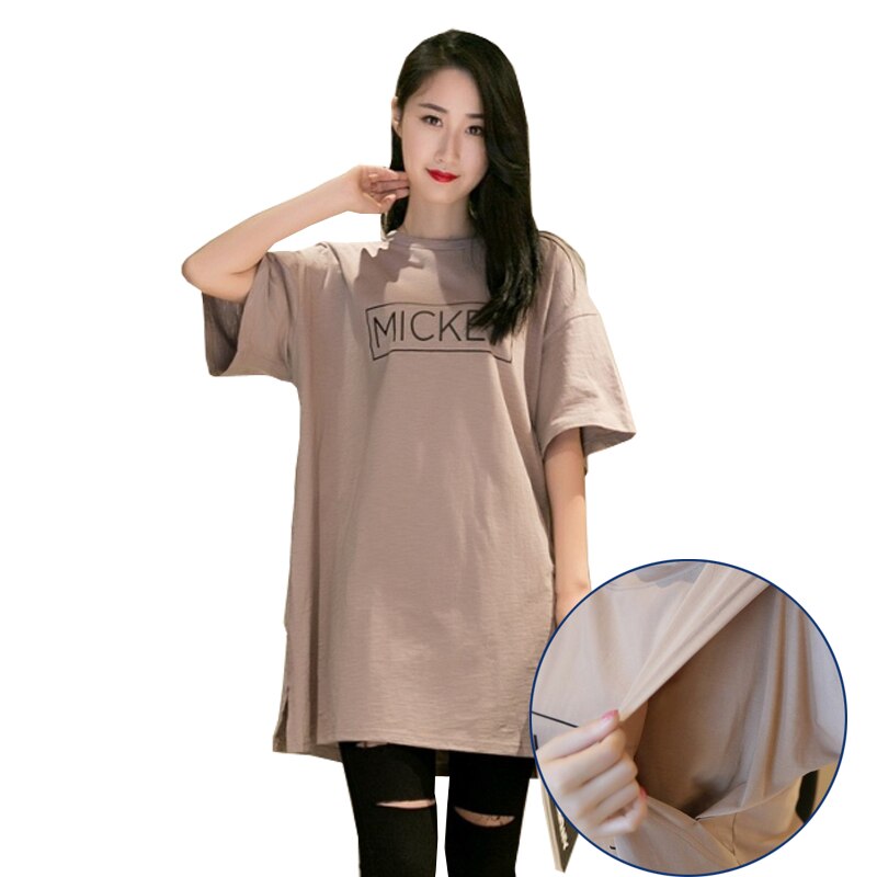Sommar gravidkläder gravid topp 100%  bomull kortärmad amnings t-shirt medellång lös gravid t-shirt