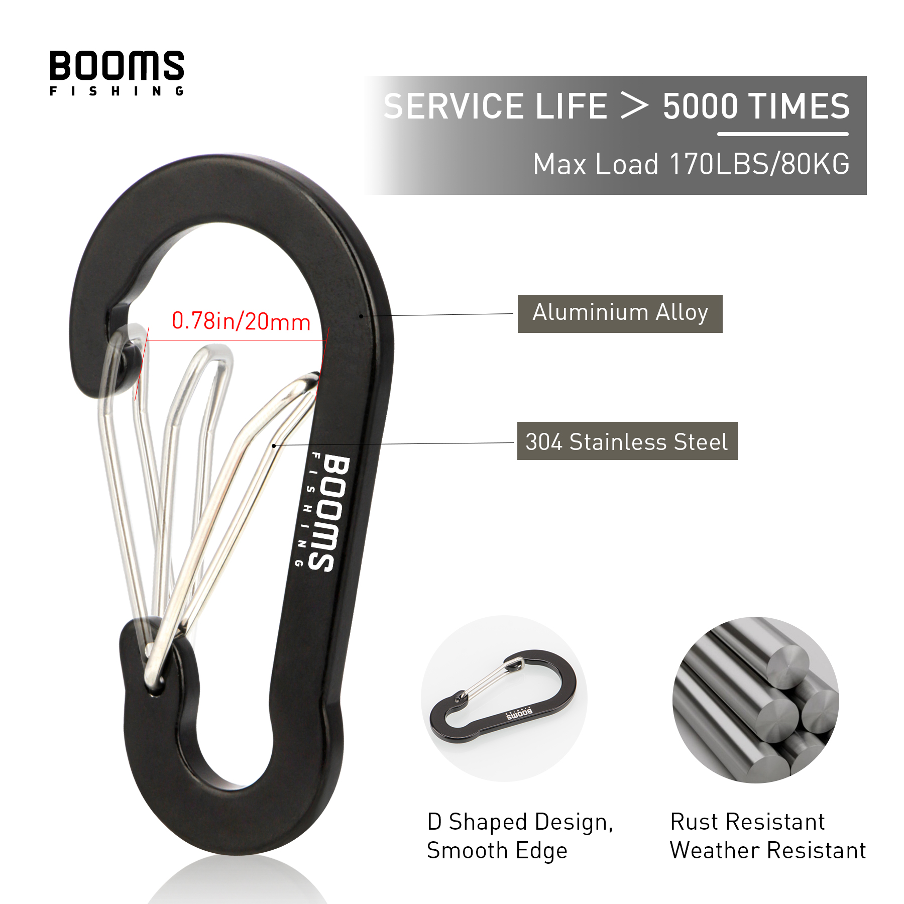 Booms Fishing CC5 MultiUse Carabiner 10Pcs 2.7in/7cm Outdoor Camping Buckle Keychain Aluminum Caribeaner Clip Fishing Acessories