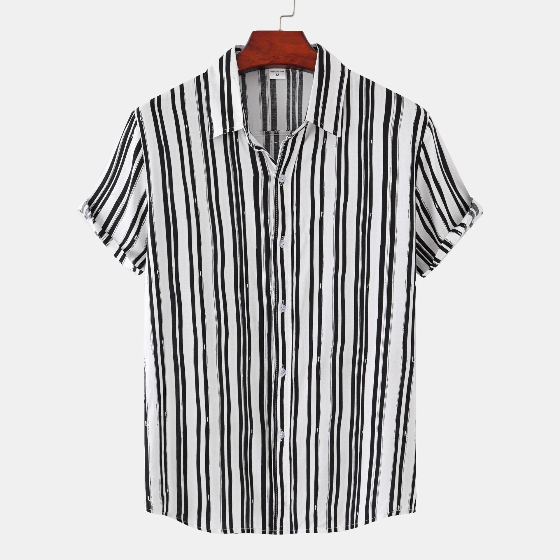 Chemise hawaïenne pour hommes, classique, à rayures noires et blanches, à revers, à simple boutonnage, à manches courtes, vêtements d'été, 2022: White / XXXL
