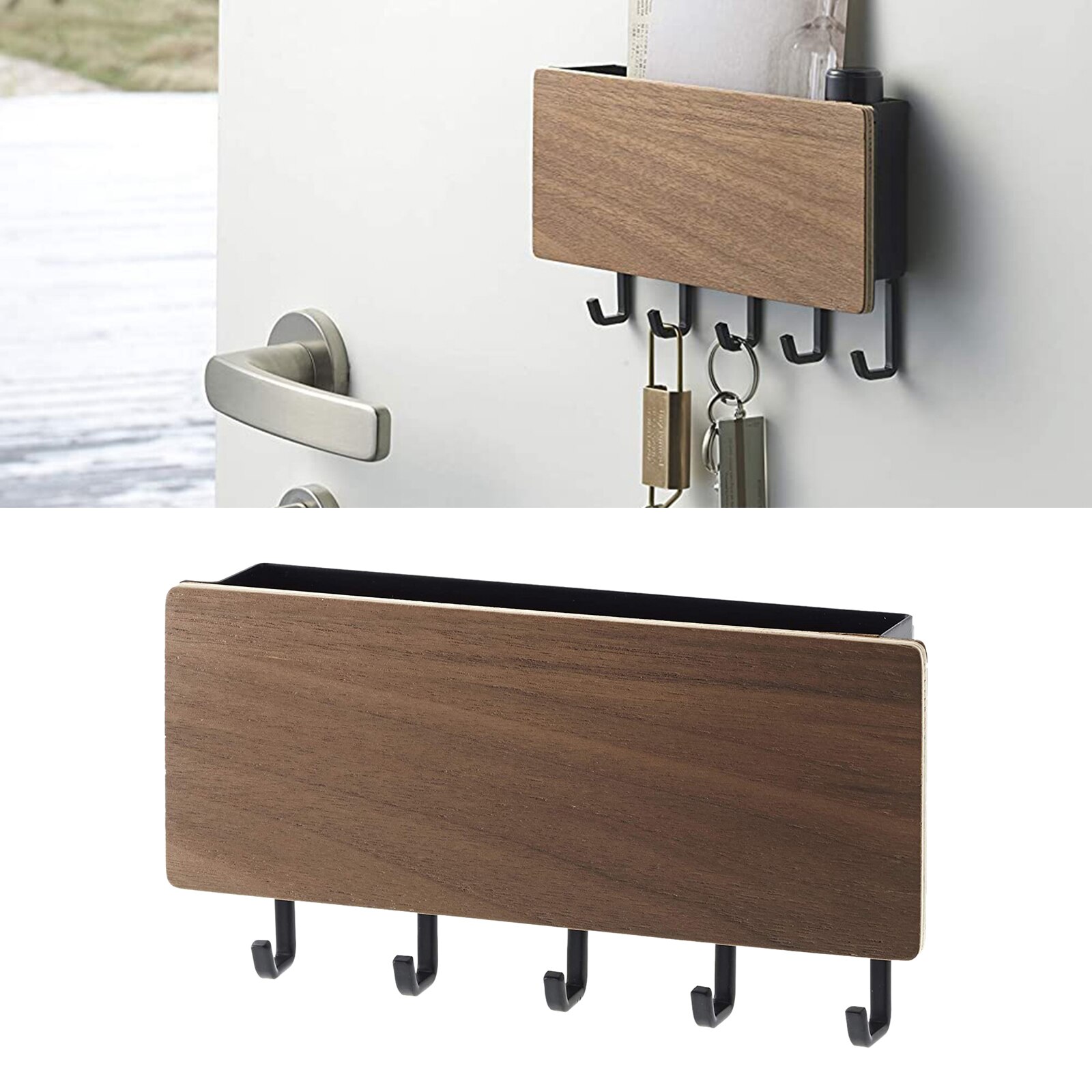 Wall Hook Dog Leash Key Holder Mail Organizer Storage Shelf for Coat Hat Bag Key