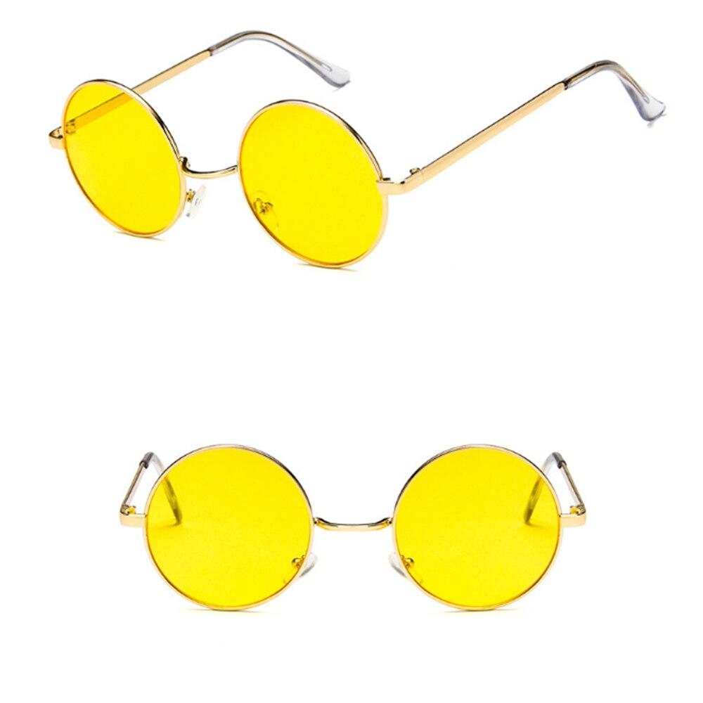 Lunettes de soleil UV400, monture ronde en métal unisexe, classiques, Vintage et colorées, verres transparents pour hommes et femmes: yellow