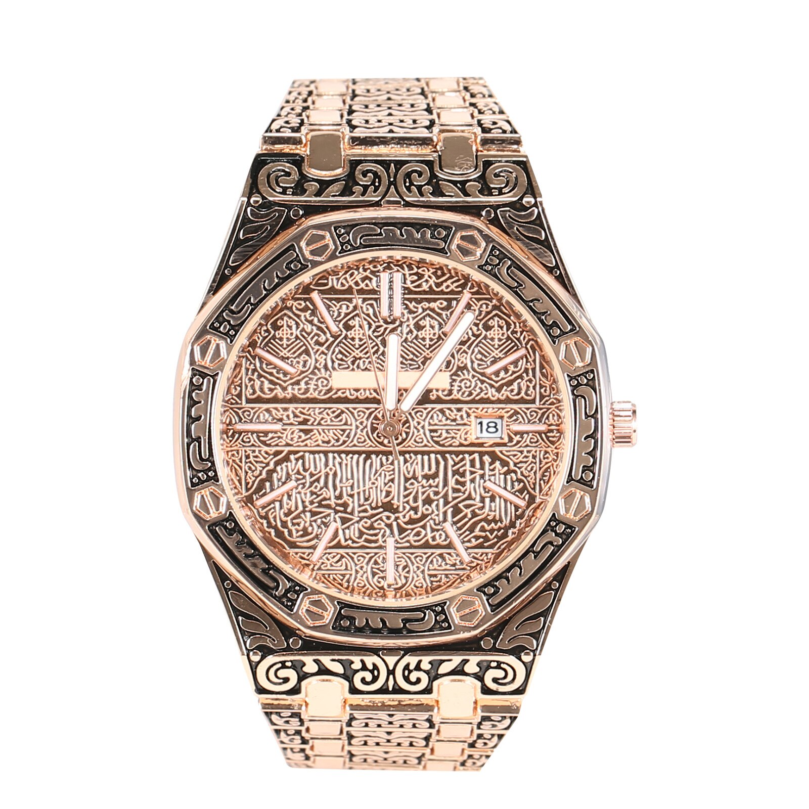 Meca Edition-Reloj de pulsera clásico tallado para hombre, reloj de pulsera islámico de lujo para negocios, tric889: gold pink