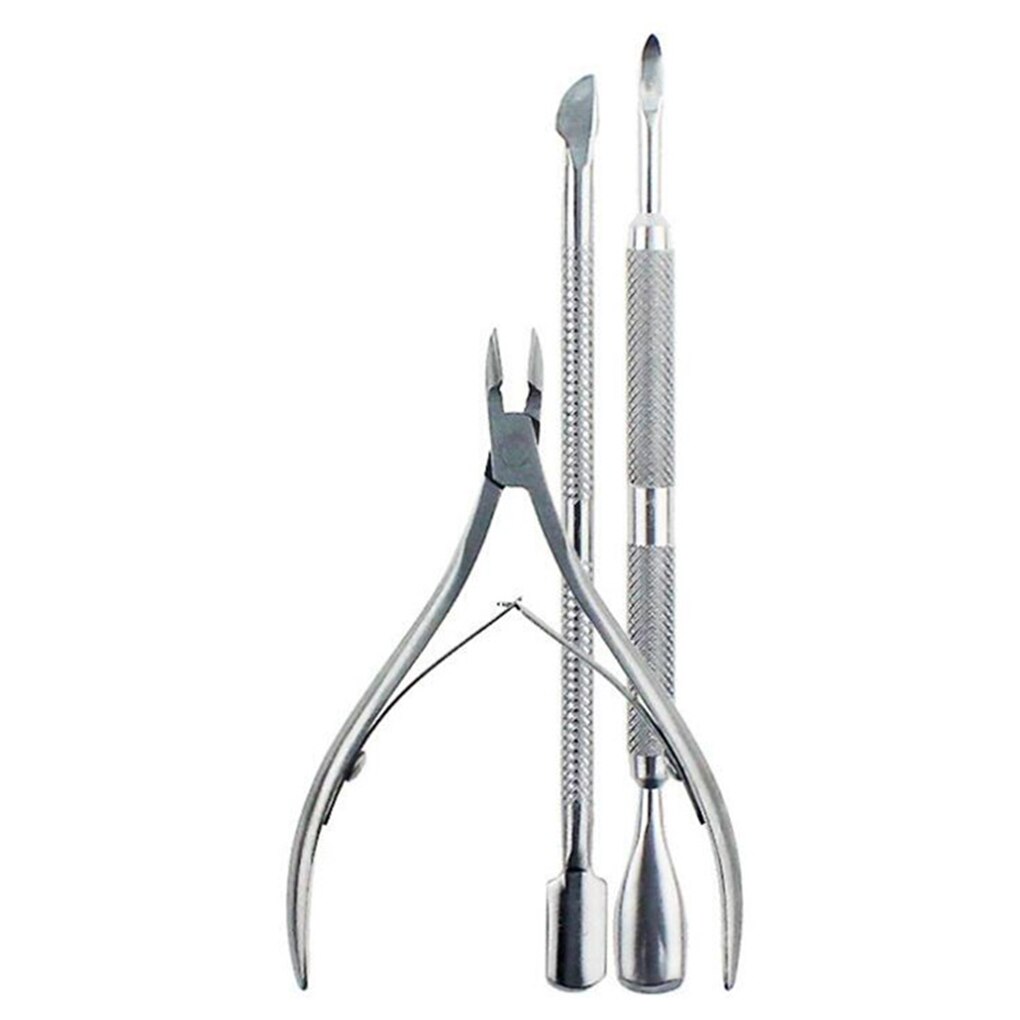 3 Stks/set Nagel Dode Huid Cuticula Remover Tang Dubbele Kop Rvs Nail Pusher Manicure Gereedschap