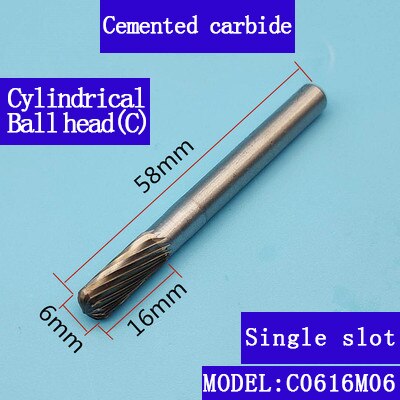 Carbide abrasive rotary file C(CX) type 6mm shank diameter tungsten steel metal milling cutter hand tool parts milling aluminum: C0616M06