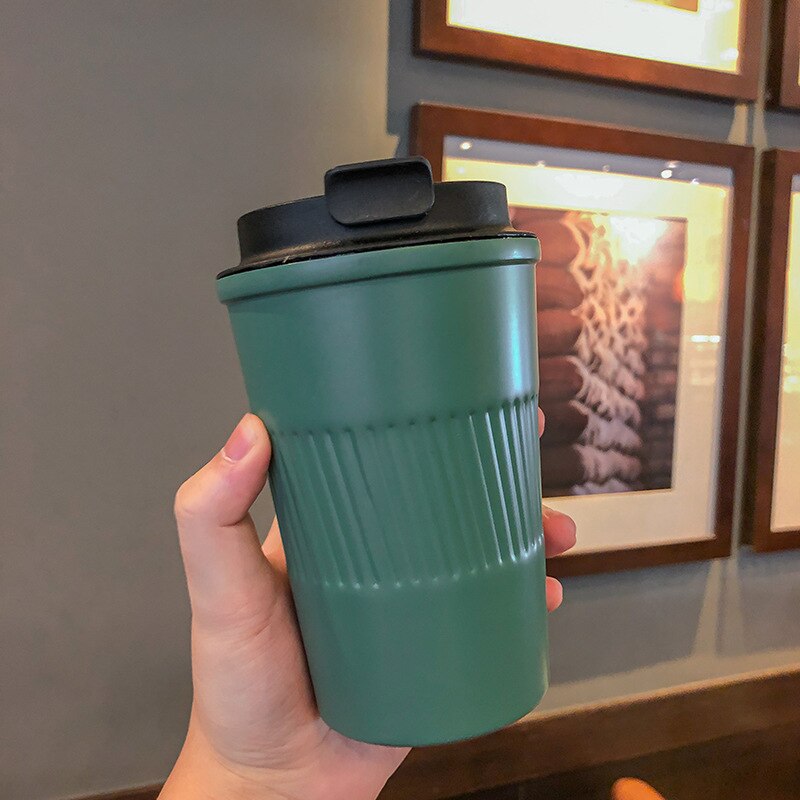 350ml Kawaii Reusable Coffee Cups Stainless Steel Outdoor Portable Travel Car Coffee mug Thermos Double Wall: Green