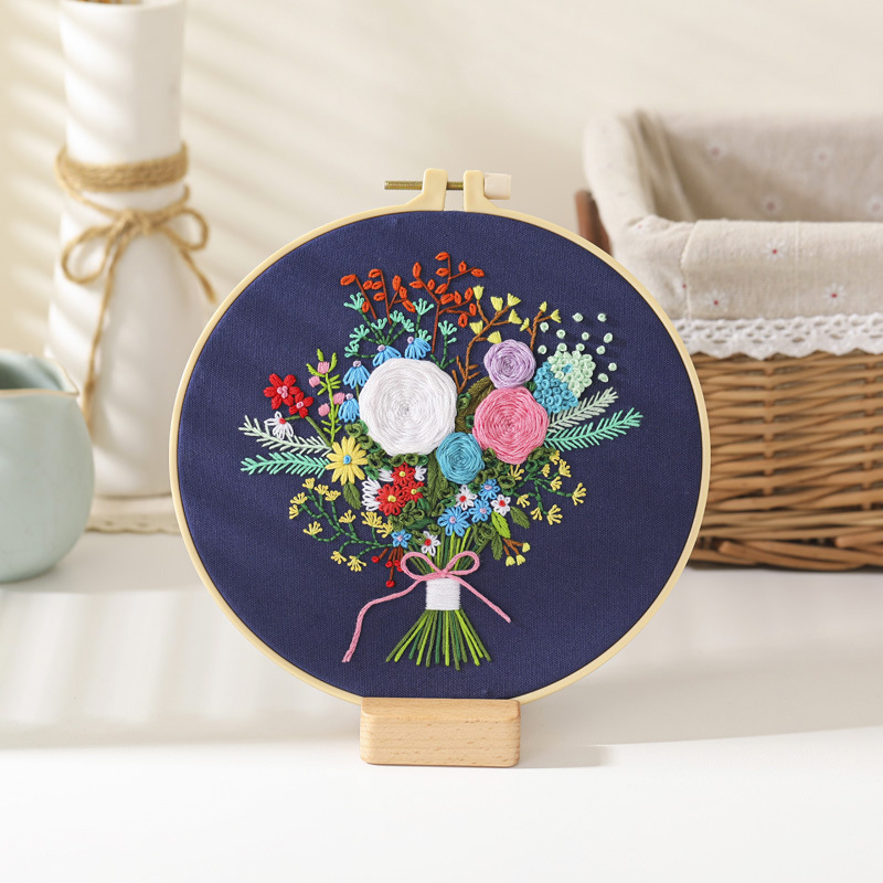 Flower Pattern Stamped Embroidery Kits DIY Embroidery Starter Kit With Bamboo Embroidery Hoop Cross Stitch Sewing Craft: Loulouxingchen