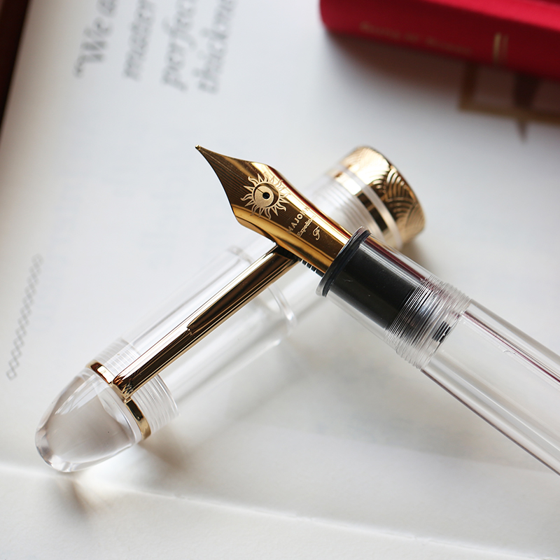 Nueva pluma estilográfica MAJOHN P140 de lujo con pistón de resina transparente NO.8 F/M, papelería de oficina de gran capacidad, bolígrafo de para escritura de tinta