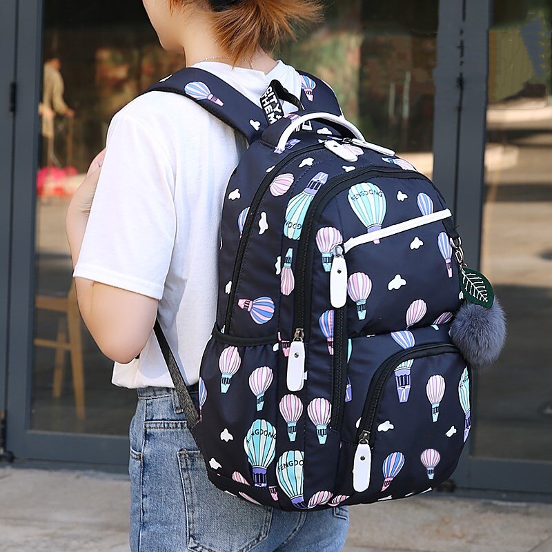 Fengdong freundlicher nette schwarz blume schule Rucksack freundlicher schule taschen für mädchen plüsch Ball freundlicher Kuli bleistift tasche einstellen