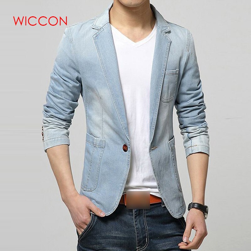 Blazer de de de otoño para hombres, trajes vaqueros de tendencia para hombres, chaqueta Casual de mezclilla para hombres, chaqueta de mezclilla ajustada para hombres