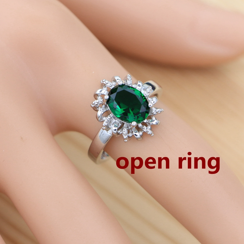925 Sterling Silber Ohrringe Offenen Ring Halskette Anhänger Grün Zirkonia Zubehör Ethnischen Stil Schmuck Bausatz