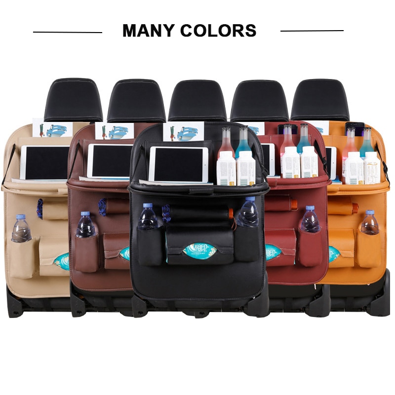 Bilsæde ryg arrangør pu læder pad taske opbevaring arrangør foldbar bordbakke rejse opbevaring taske auto tilbehør