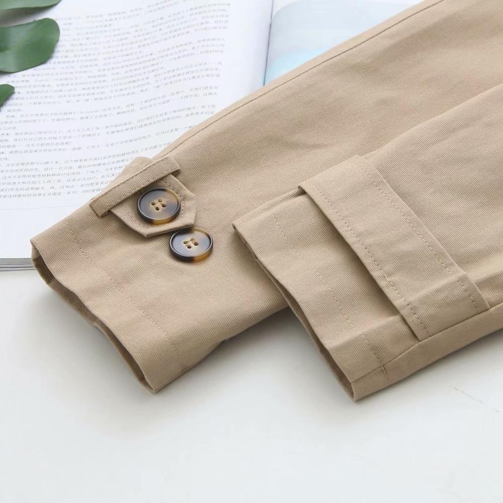 Plus size khaki black women cotton trench coat spring autumn casual ladies Covered Button overwear female tops coats