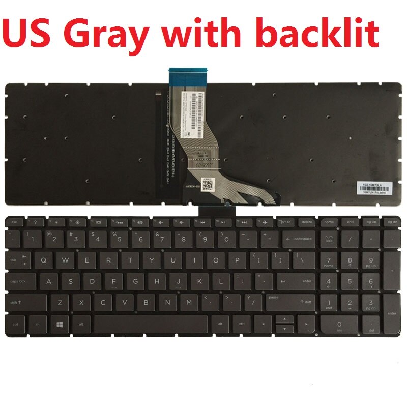 Clavier d&#39;ordinateur portable US/UK/LA/SP/FR pour HP Pavilion 15-AK 15-BC 15z-ab 17-U 17T-U 17-ab 17-G 17-W TPN-Q174 TPN-Q172 15-AR: US Gray with backlit