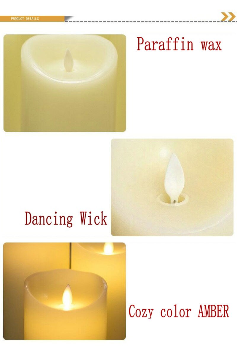 set of 3 Pillar LED Candle Light Remote controlled paraffin Wax Swinging Moving wick Wedding Home party (Dia.)10CM-(H)15/20/25CM