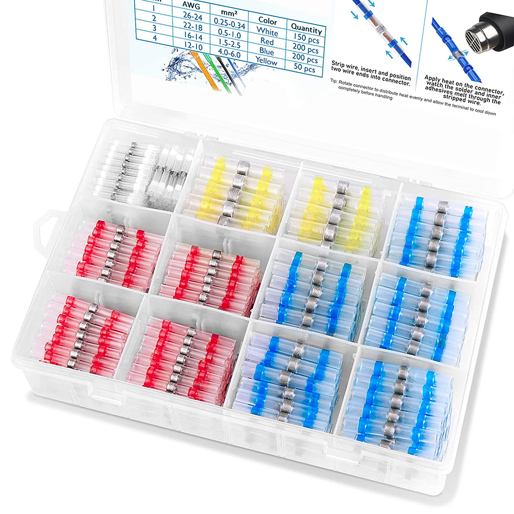 600 conectores de cables sellados soldados, conectores a tope termorretráctiles, terminales de cables impermeables y aislados, empalmes a tope: Verde militar