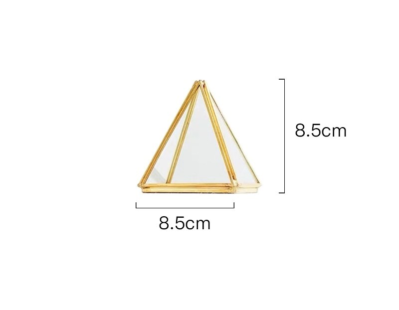 3 niveauer smykkeskrin opbevaring geometrisk opbevaringsboks til smykker display messing glas pyramide smykker arrangør gennemsigtig kasse: Trekant smykkeskrin