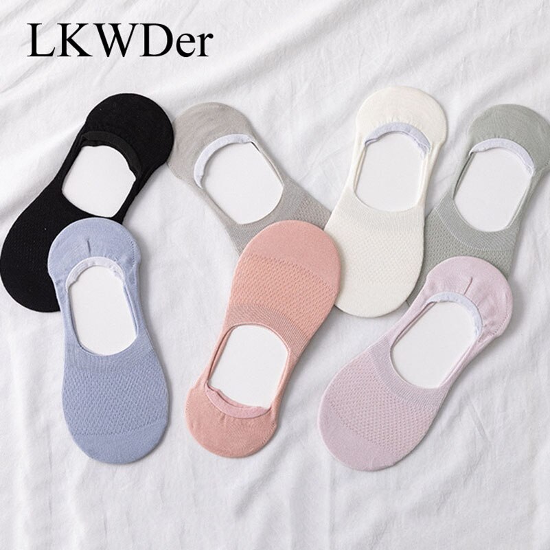 LKWDer-Calcetines de malla con agujeros para mujer, medias invisibles antideslizantes de silicona, de corte bajo, de algodón, para primavera y verano, 5 pares