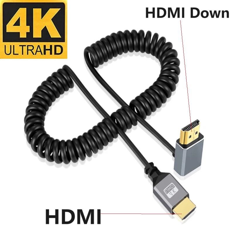 4K HDMI kabel sprężynowy z męskiego na męskie lewego prawego w górę w dół Mini Micro hdmi zwinięty przedłużacz elastyczny kabel spiralny podłącz kabel HDMI: Inne