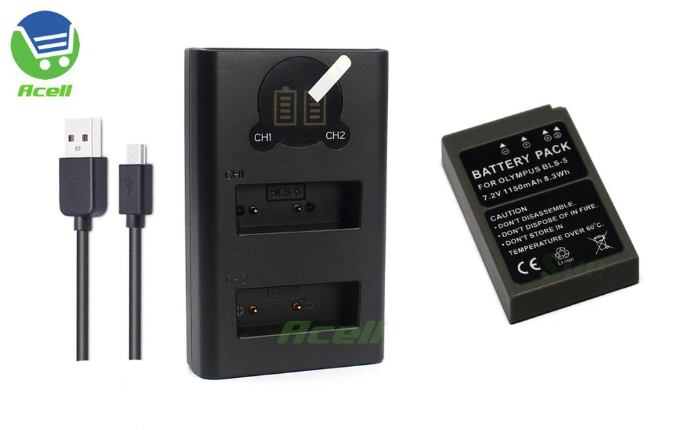 Batería de BLS-5 para cámara de BLS-50 OLYMPUS E-M5 Mark III E-PL10 E-PL9 E-PL8 E-PL7 E-PL6 E-PL3 E-PL2 E-P3 E-P2: 1Battery 1Bi-Charger