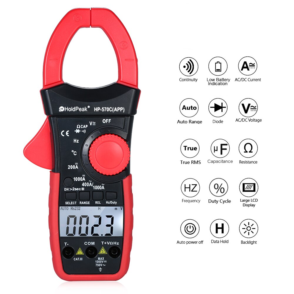 AC/DC Digital Clamp Multimeter Auto Range BT Clamp Meter Current Amperage Voltage Resistance Temp Electrical Tester Meter