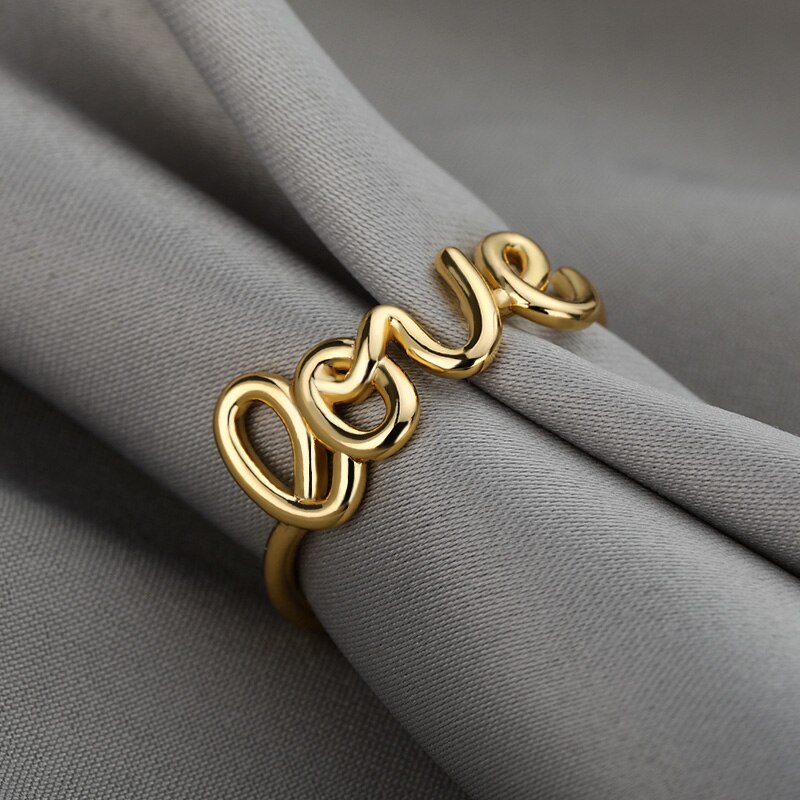 Romantischer liebesbrief-goldring für damen, geometrische fingerringe, verlobungsringe, hochzeitsringe, edelstahlschmuck