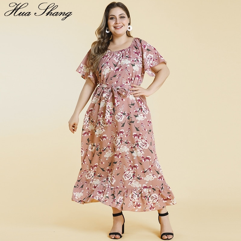 Plus size kvinder sommerkjole lange korte ærmer blomsterprint flæser strandkjole stor størrelse dame lange boho kjoler