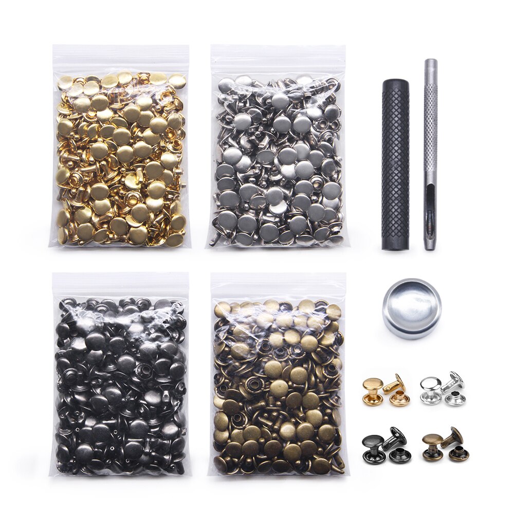 400 Sets Leather Rivets Double Cap Rivet Tubular 4 Colors Metal Studs with Fixing Tools for DIY Leather Craft/Clothes/Shoes/Bag: Antique Zinc