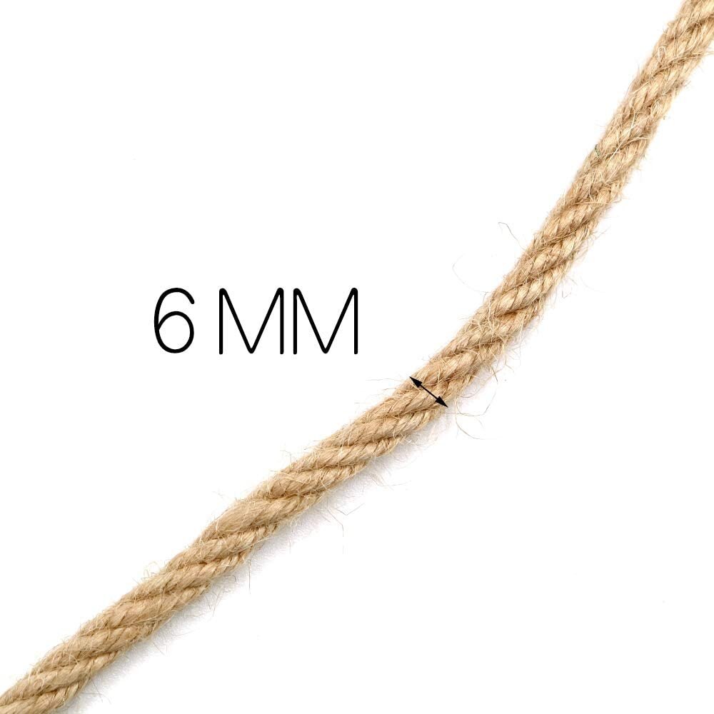 Cuerda de Yute Natural de 6mm, cordel trenzado de cáñamo de alta resistencia, cuerda de macramé, artesanía DIY, decoración hecha a mano, rascador para mascotas de 1m-50m