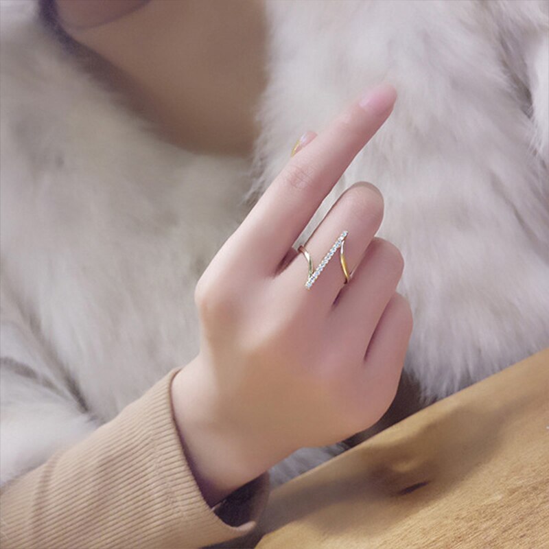 Sølv farve asymmetrisk guld farve lille finger ring simple v form ringe til kvinder minimalisme kvindelige bryllup smykker