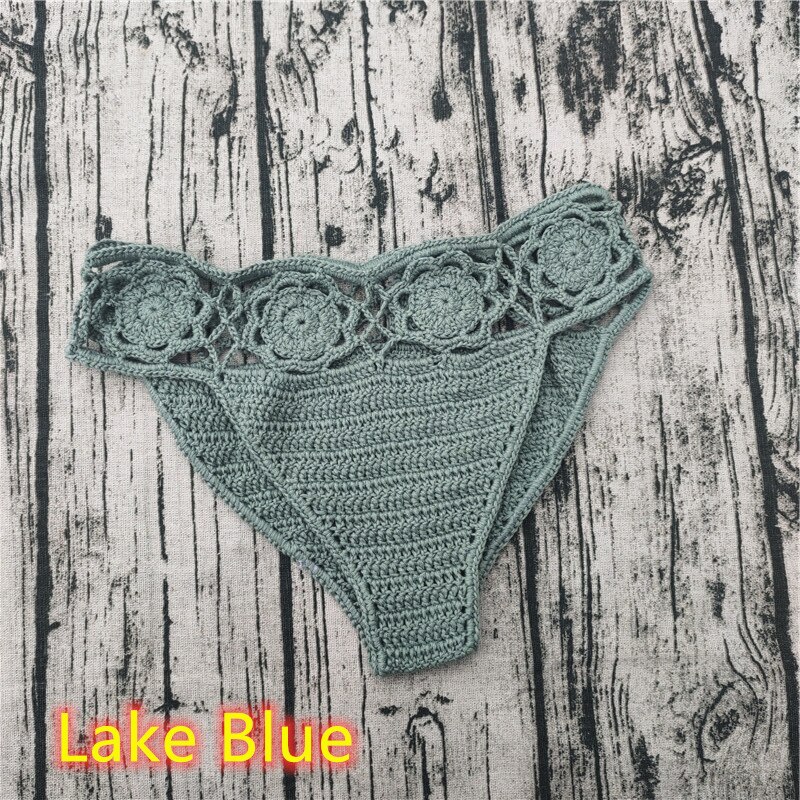 Hecho a mano Crochet flor shorts inferior Sexy mujeres Bikini bañadores cortos de natación: Lake Blue