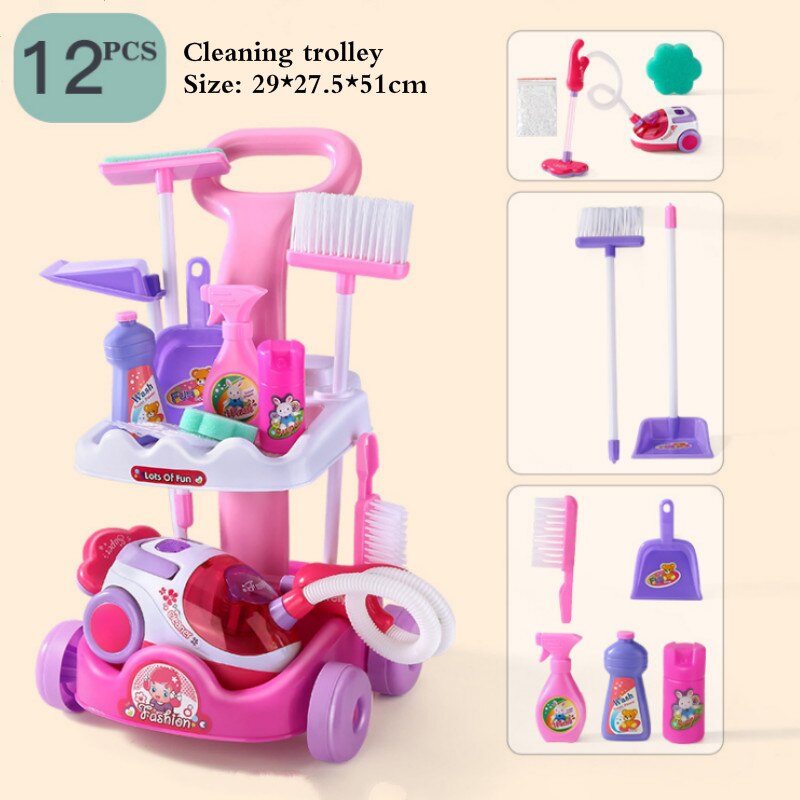 Nieuw Product Kinderen Simulatie Vegen Speelgoed Cleaning Kit Tool Trolley Simulatie Play Huis Schoonmaken Speelgoed Jongen Meisje Speelgoed: 12pcs