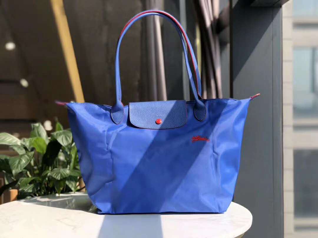 Longxiang 70 ° aniversario de un solo hombro Dumpling Oxford tela con cuero gran compras impermeable Tote Commuter: Electric blue