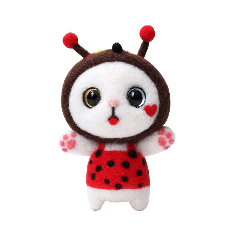 Mariquita gato lana manualidad de fieltro DIY sin terminar Poked Set Handcraft aguja Material 40JA: 02
