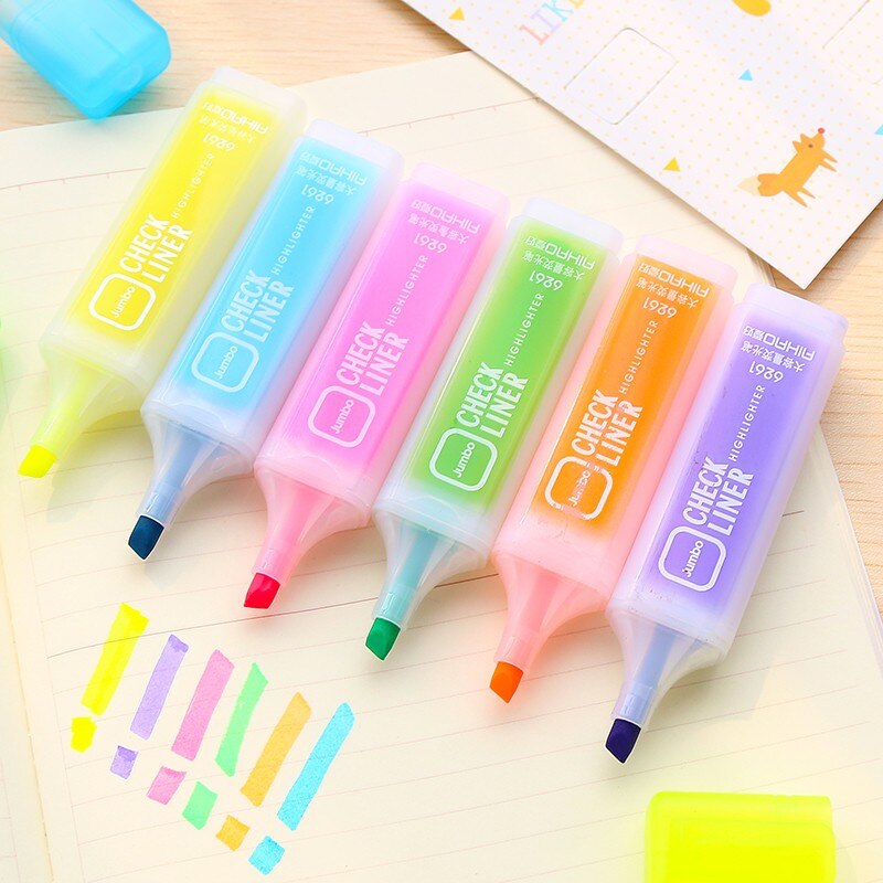 6pcs/pack Fluorescent Highlighter Marker Multi-Color Highlighter Pen Marker Paint Pens Set Stationery Office School Supplies