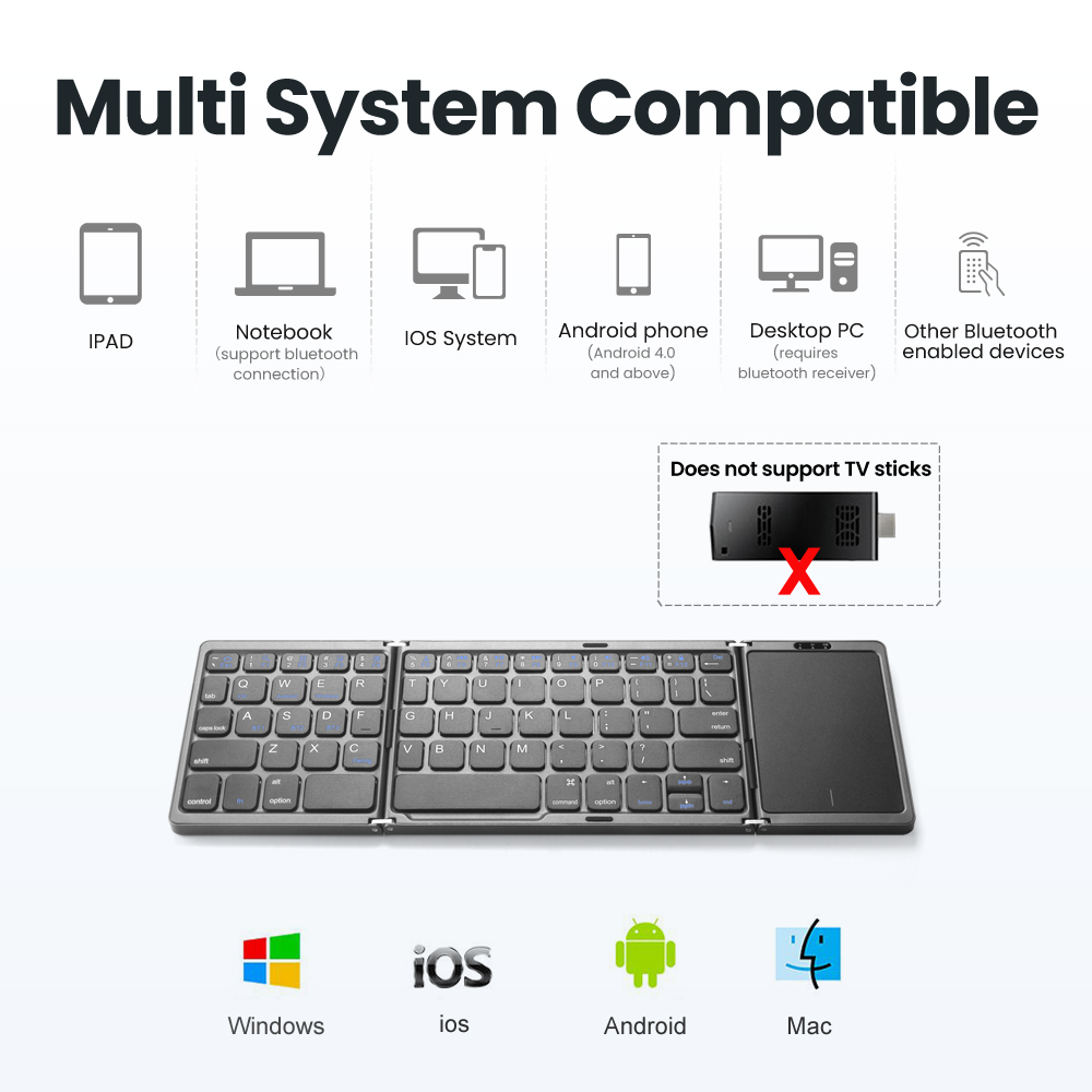 Foldable Wireless Bluetooth Keyboard Folding Mini Keyboards With Touchpad for PC Mac Smartphone Windows iOS Android