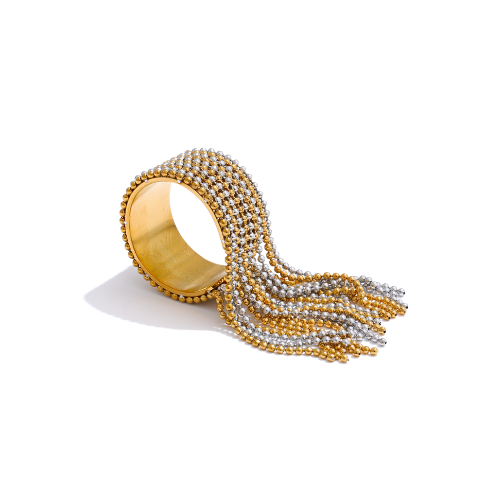 Yhpup Statement roestvrijstalen ketting kwastje vingerring verstelbaar 18K PVD verguld charme stijlvolle gouden sieraden: green