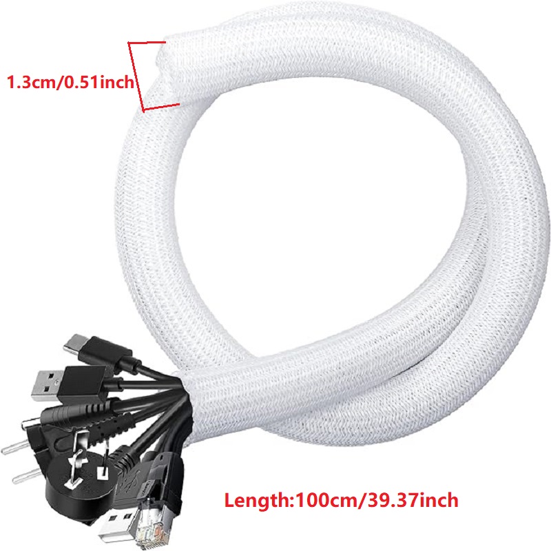 1M 3M 5M Braided Cable Sleeve PET Nylon Wrapping Cable Casing Cable Sleeves Wire for Desk PC TV Wire Protector Cable Wrap Cover: WHITE