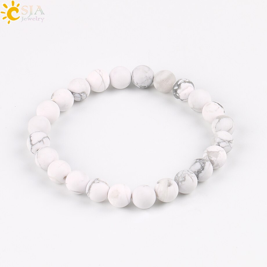 CSJA 8mm Matte Glasur Weiß Howlith Glück Edelstein Stein Mala Perlen Strang Armbänder Meditation Männer & Frauen schmuck P042: Matte