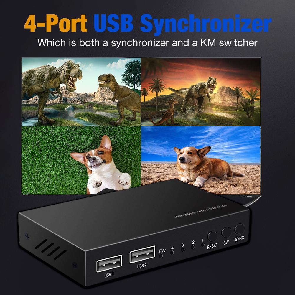 KVM Switch 4 Port USB Sharing Box 4 Port Peripheral Switcher Multifunctional KM Switcher For USB Keyboard And Mouse Sharing