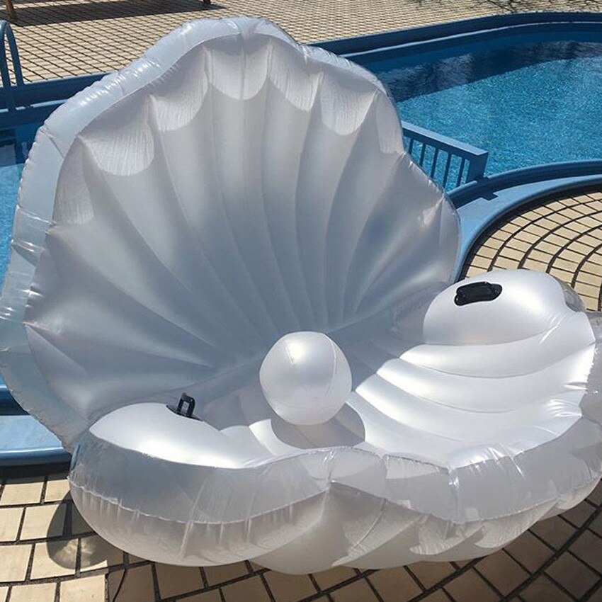 173cm Giant Inflatable Shell Pool Float Summer Water Air Bed Lounger Clamshell With Pearl Seashell Scallop Board