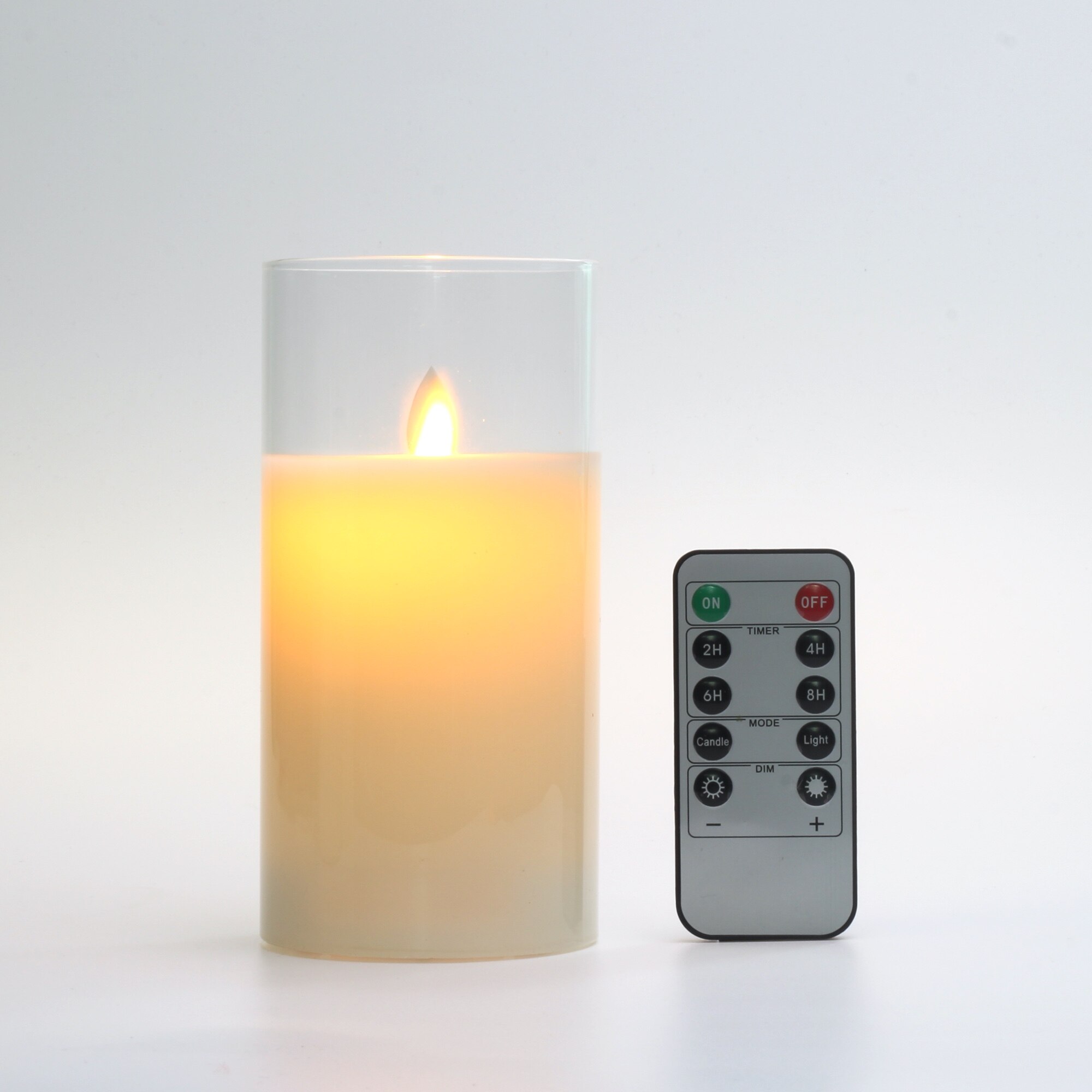Flammenlose Kerzen Glas Echt Wachs Säulen &Ampere; ziehen um Flamme Docht LED Kerzen und 10-Schlüssel Fernbedienung mit Timer, batterie Betrieben: 1Stck(6 Zoll)