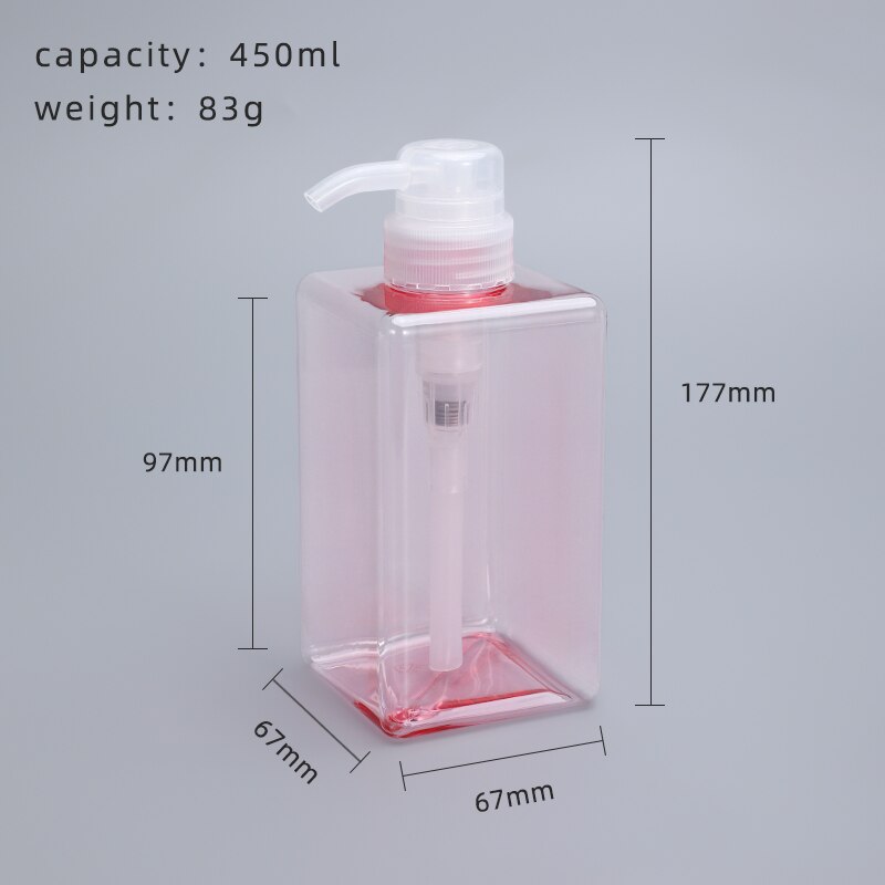 250Ml, 450Ml, 650Ml Dikker Vierkante Hervulbare Fles Petg Douchegel Shampoo Vloeibare Zeep Dispenser Container 1Pc: 450ml pink