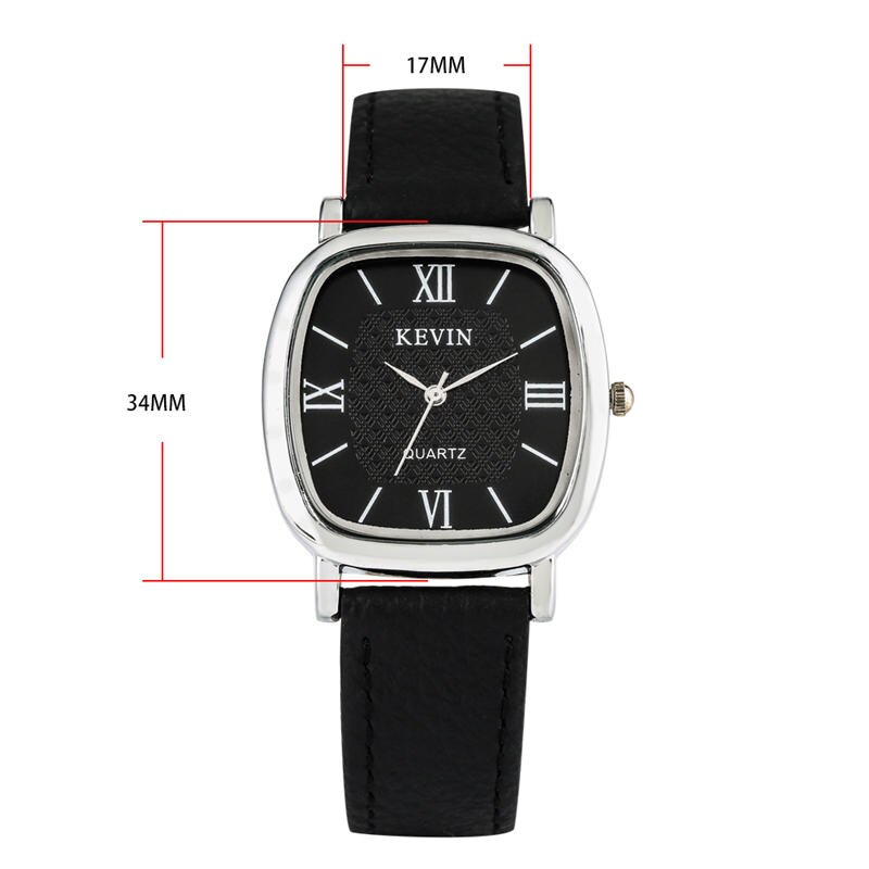 KEVIN Square Quartz Watch Couple Watches Soft Learher Strap Roman Numerals Dial Buckle Wristwatch for Men Women Relojes Pareja